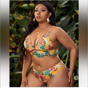 SHEIN Tri-Tank 2 Piece Floral Swimwear Swimsuit Bathing Suit Pull Over Sz 2XL